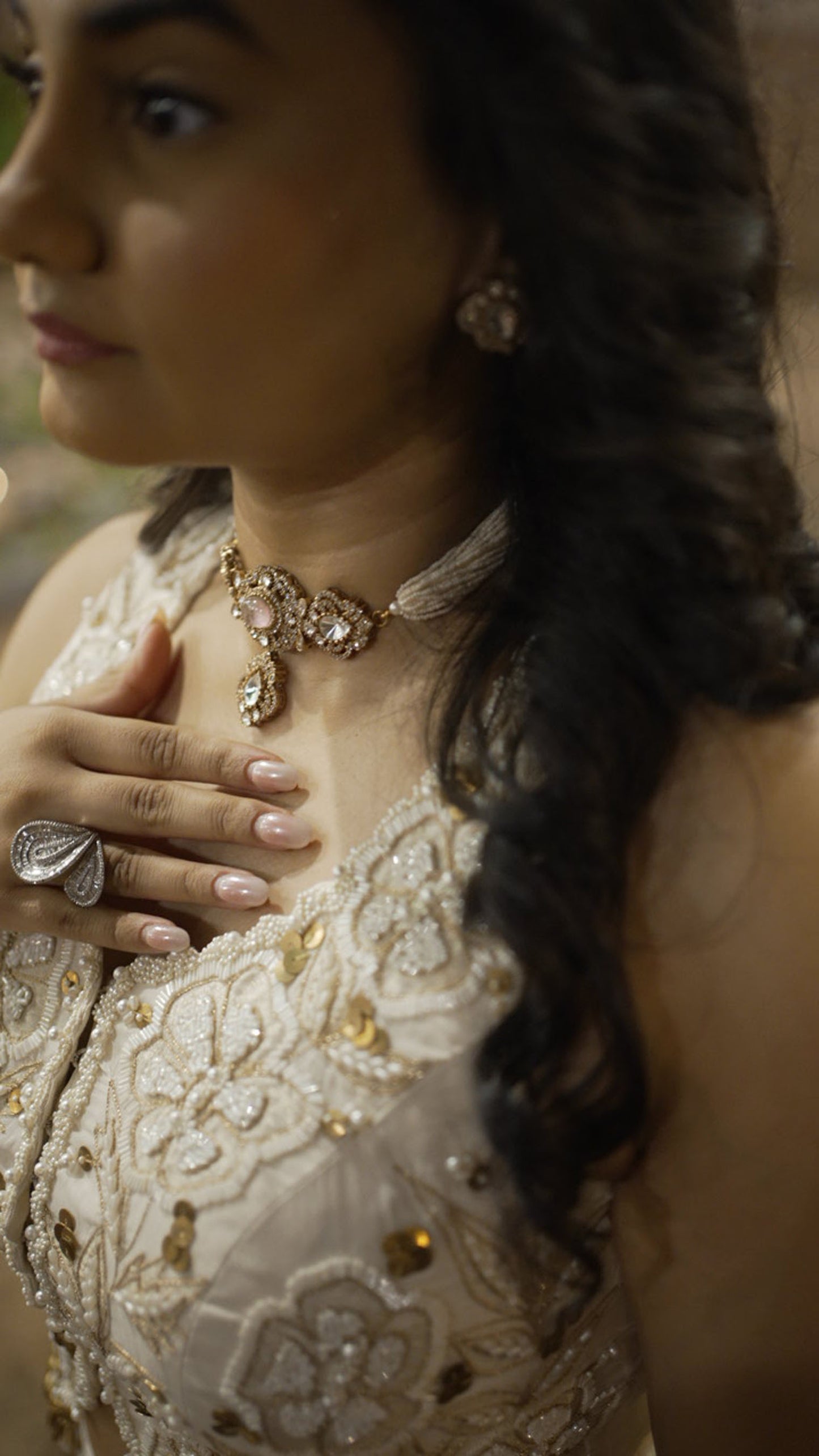 PRATIKSHA ROSE QAURTZ KUNDAN MULTICOLOURED STONES SP NECKLACE SET WITH EARRINGS