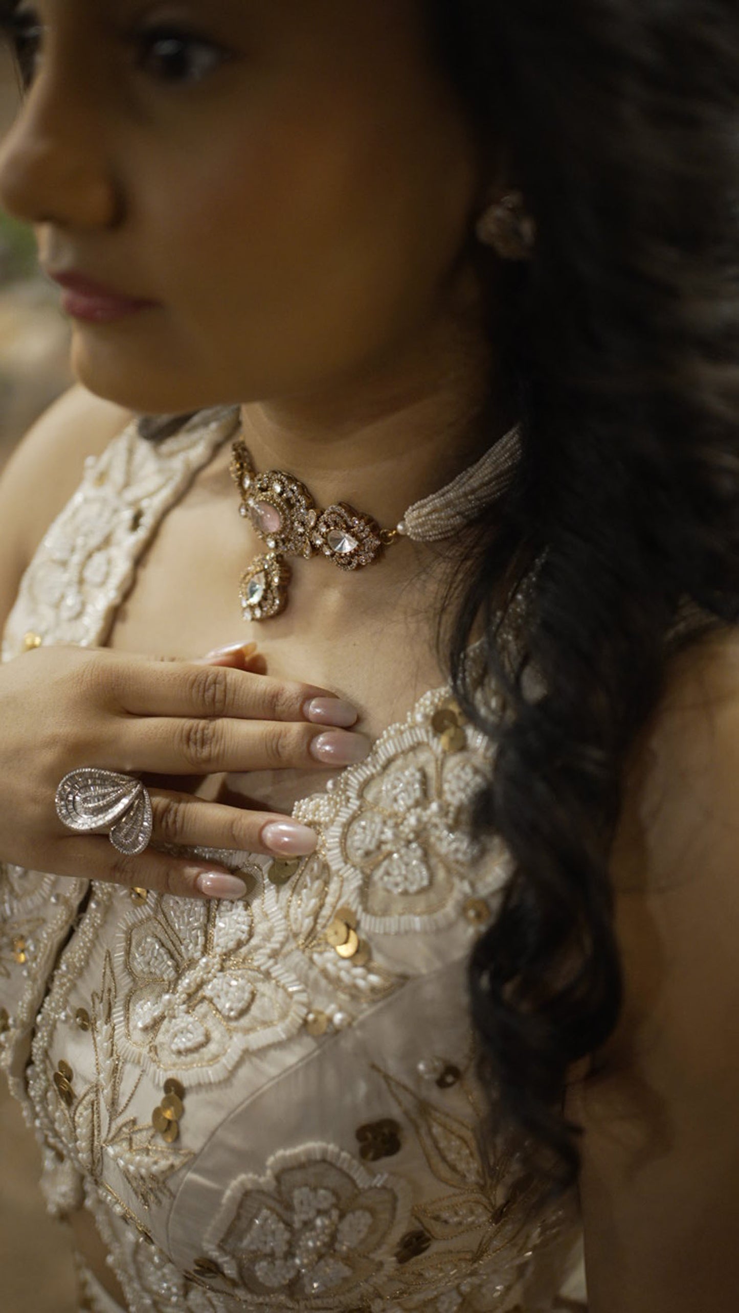 PRATIKSHA ROSE QAURTZ KUNDAN MULTICOLOURED STONES SP NECKLACE SET WITH EARRINGS