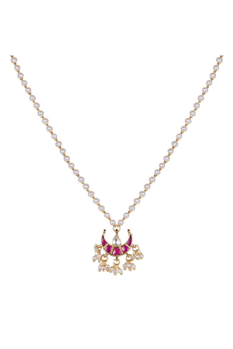 CHANDINI HALF MOON POLKI WITH SEMI-PRECIOUS STONE WITH BASRA MOTI