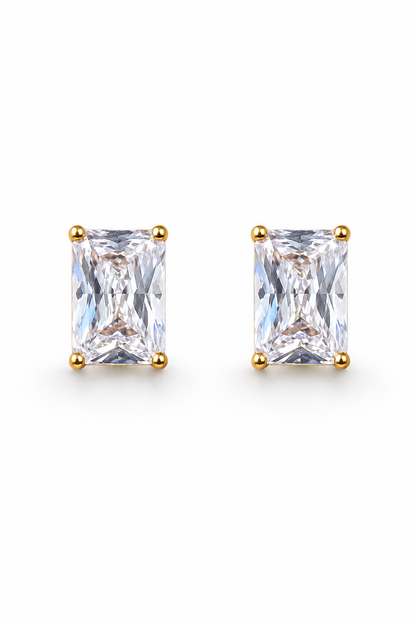 Single Diamond Emerald Solitaire Stud Earrings Gift Box