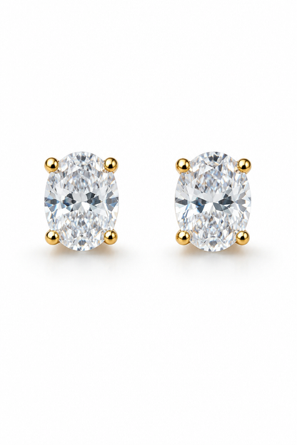 Single Diamond Oval Solitaire Stud Earrings Gift Box