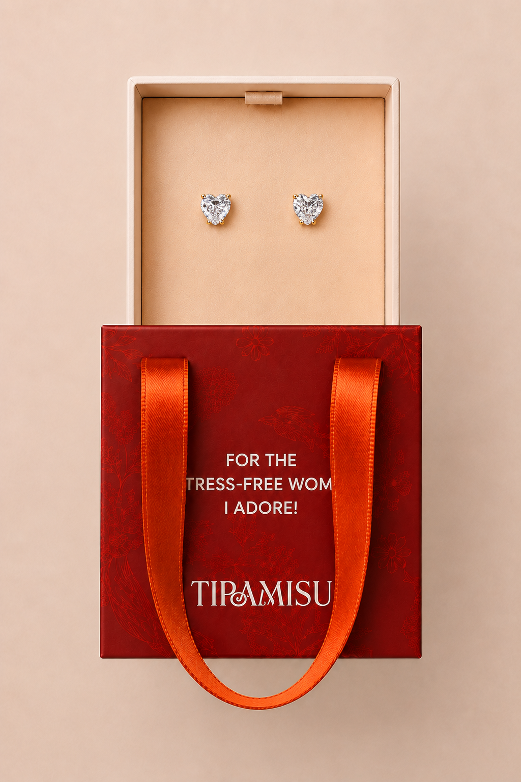 Single Diamond Heart Solitaire Stud Earrings Gift Box