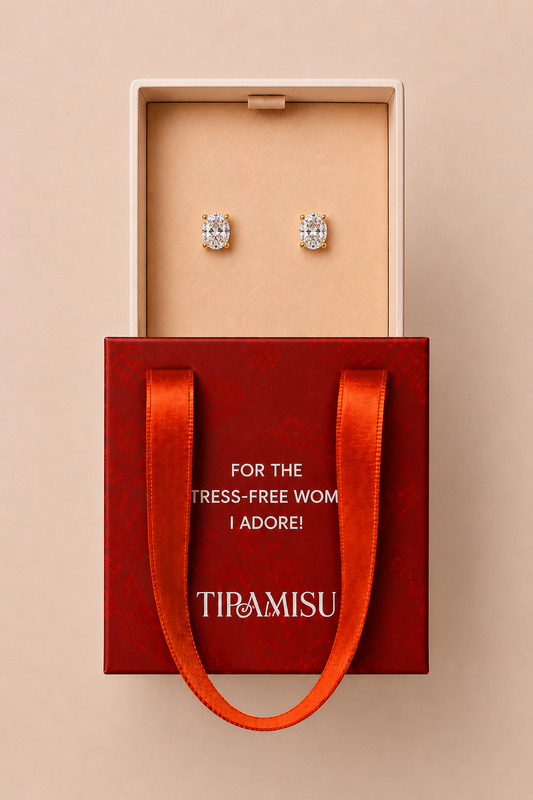 Single Diamond Oval Solitaire Stud Earrings Gift Box