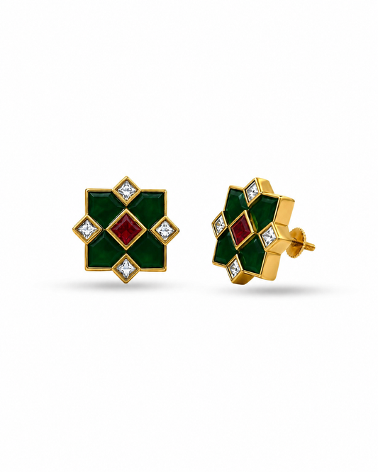 Leher Green Polki Meenakari Studs