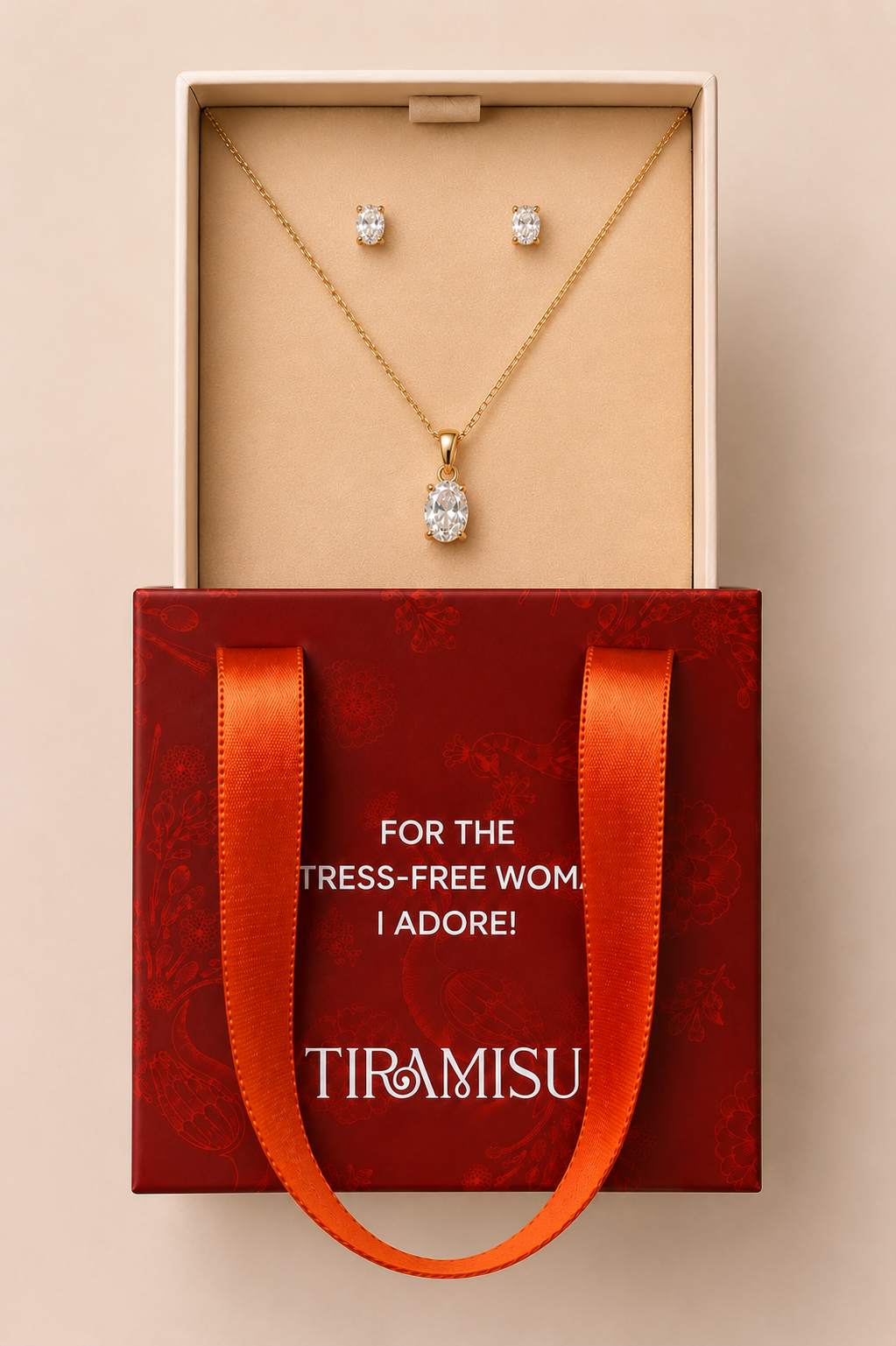 Single Diamond Oval Solitaire Pendant Set with Earrings Gift Box