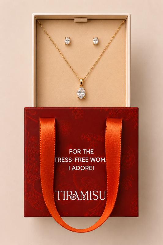 Single Diamond Oval Solitaire Pendant Set with Earrings Gift Box