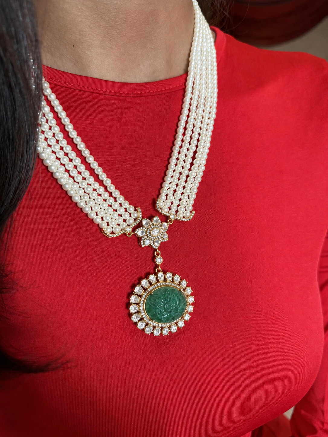 Pashmina Green Pendant SP Necklace Set