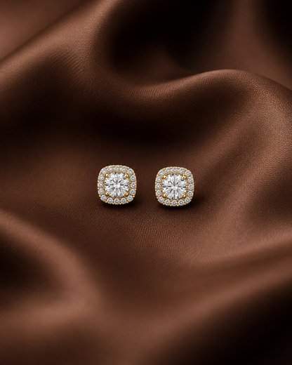 Luna Halo Cushion Crystal Stud Earrings
