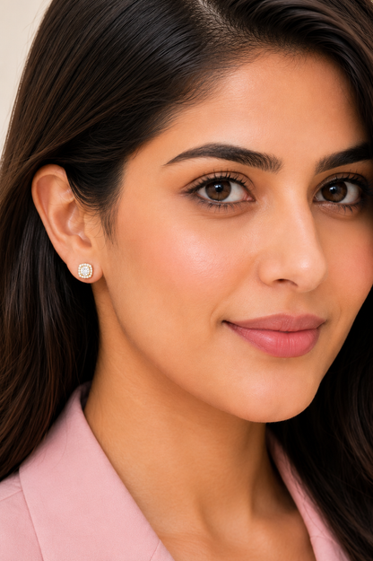 Luna Halo Cushion Crystal Stud Earrings