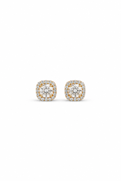 Luna Halo Cushion Crystal Stud Earrings