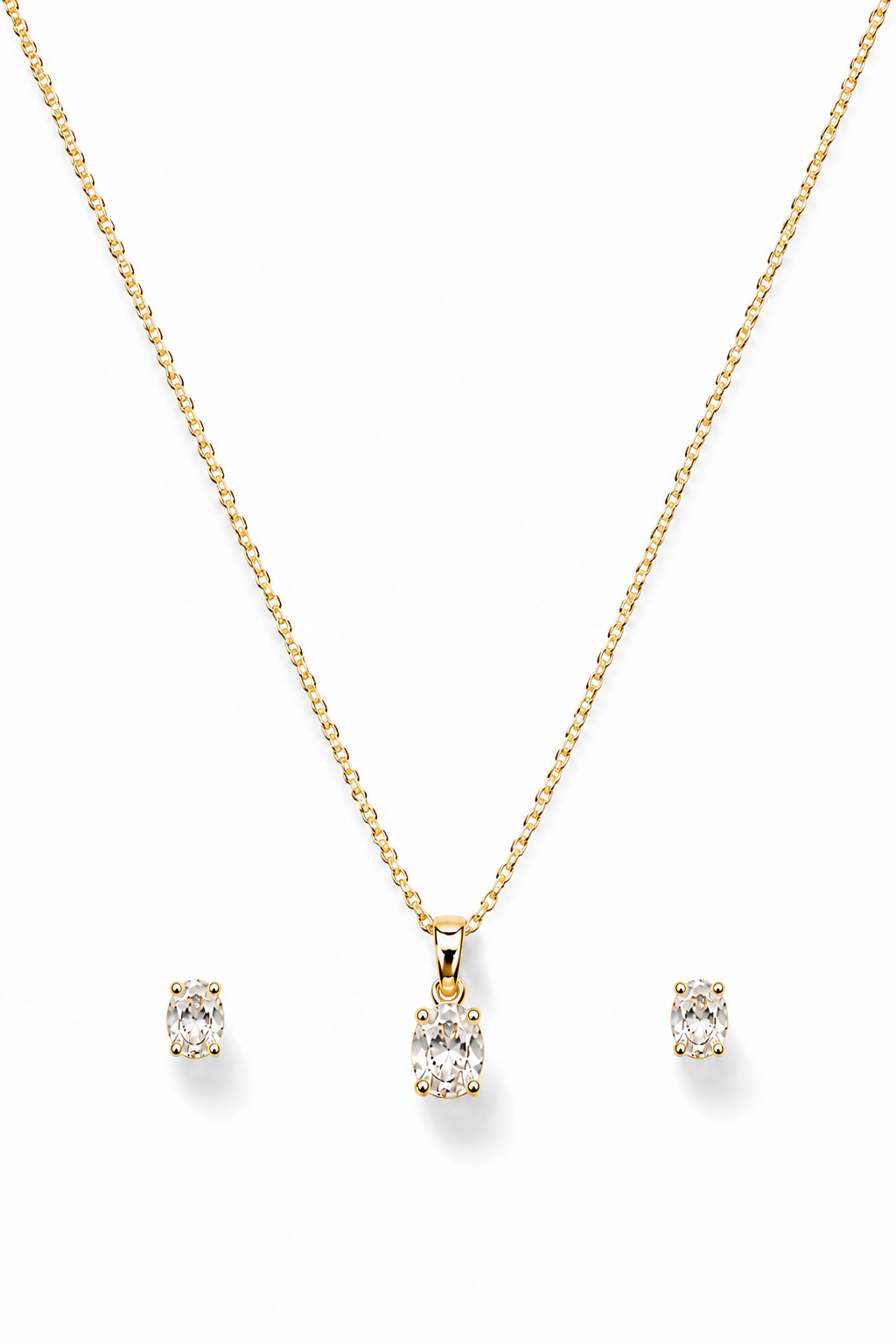 Single Diamond Oval Solitaire Pendant Set with Earrings Gift Box