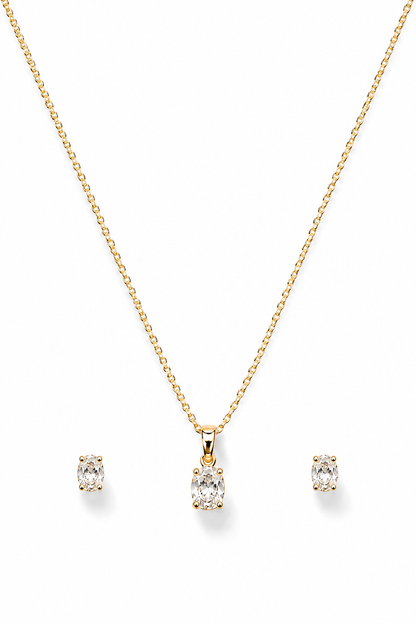 Single Diamond Oval Solitaire Pendant Set with Earrings Gift Box