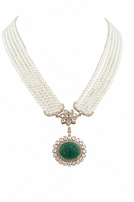 Pashmina Green Pendant SP Necklace Set