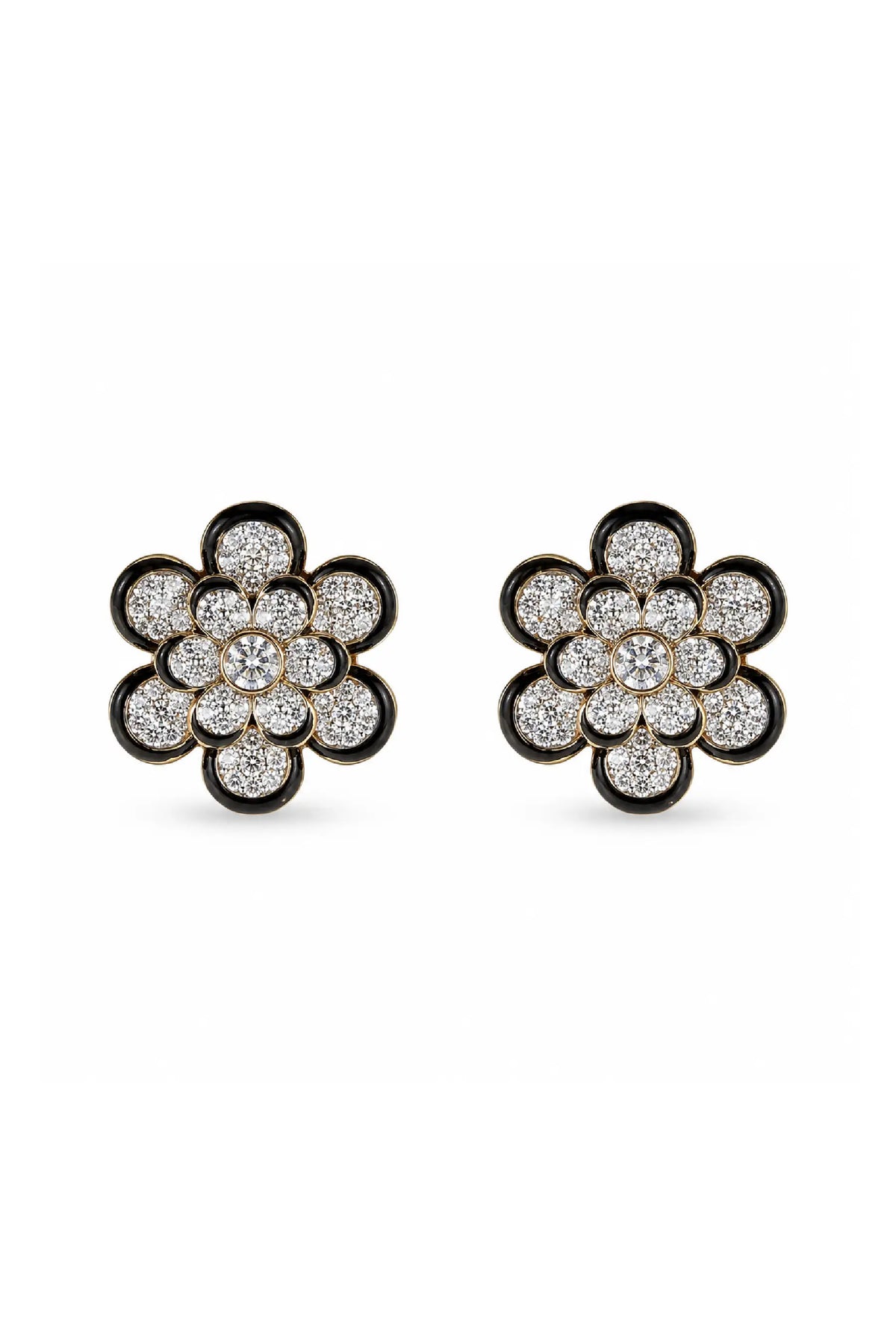 Midnight Blossom Diamond Stud Earrings