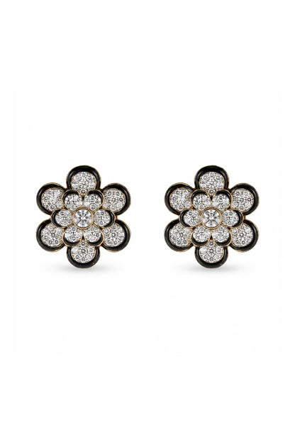 Midnight Blossom Diamond Stud Earrings