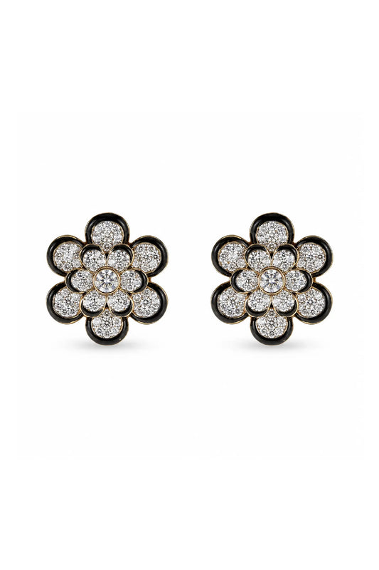 Midnight Blossom Diamond Stud Earrings
