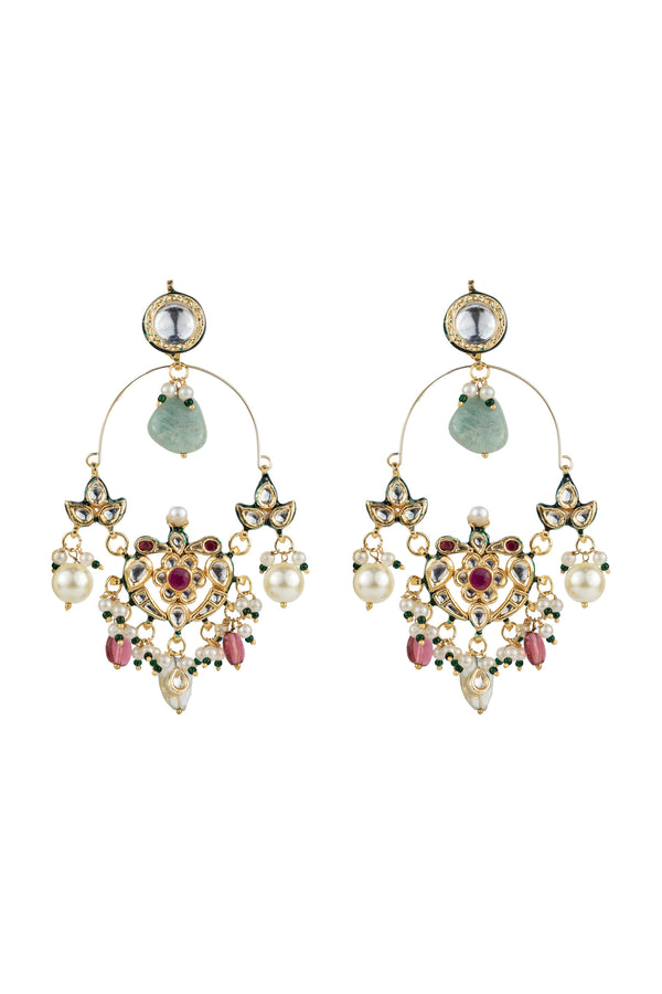 Lipika Chandelier Multicoloured Stones SP Polki Earrings
