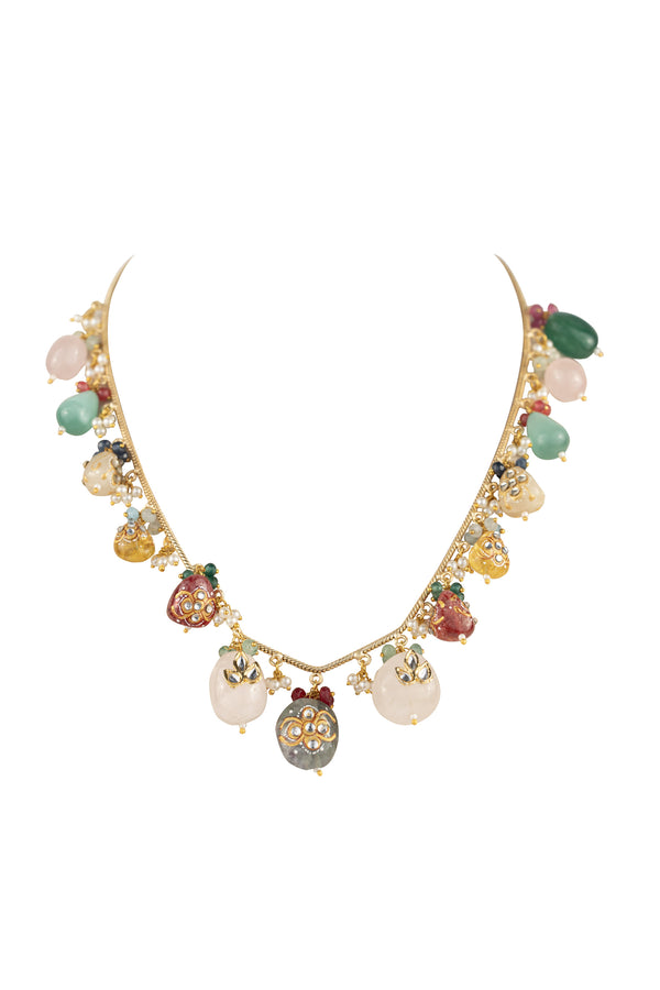 Nivanshi Multicoloured Stones Long SP Polki Necklace