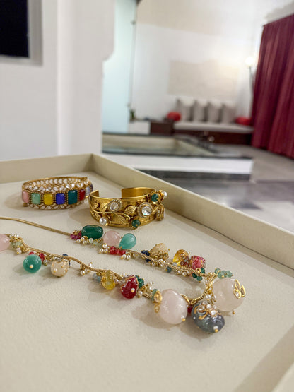 Nivanshi Multicoloured Stones Long SP Polki Necklace