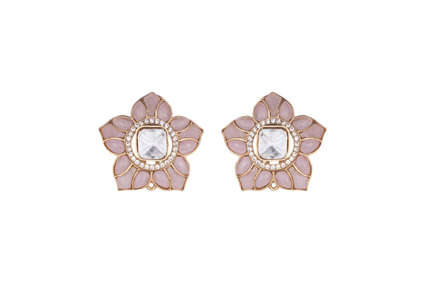 SHRIYA Flower Shaped Light Pink Polki Earring