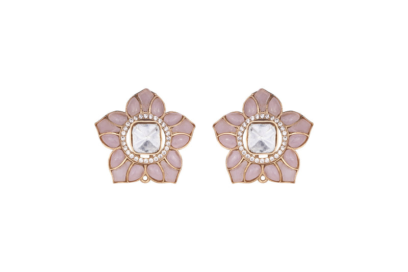 SHRIYA Flower Shaped Light Pink Polki Earring