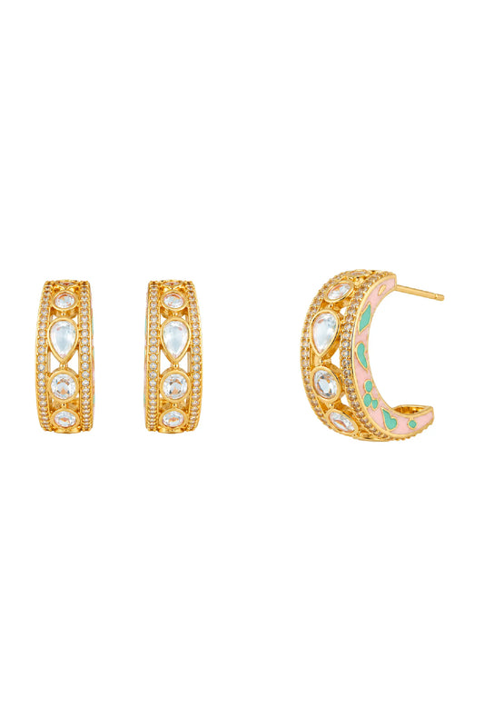 Pastel Enamel Crystal Hoop Earrings