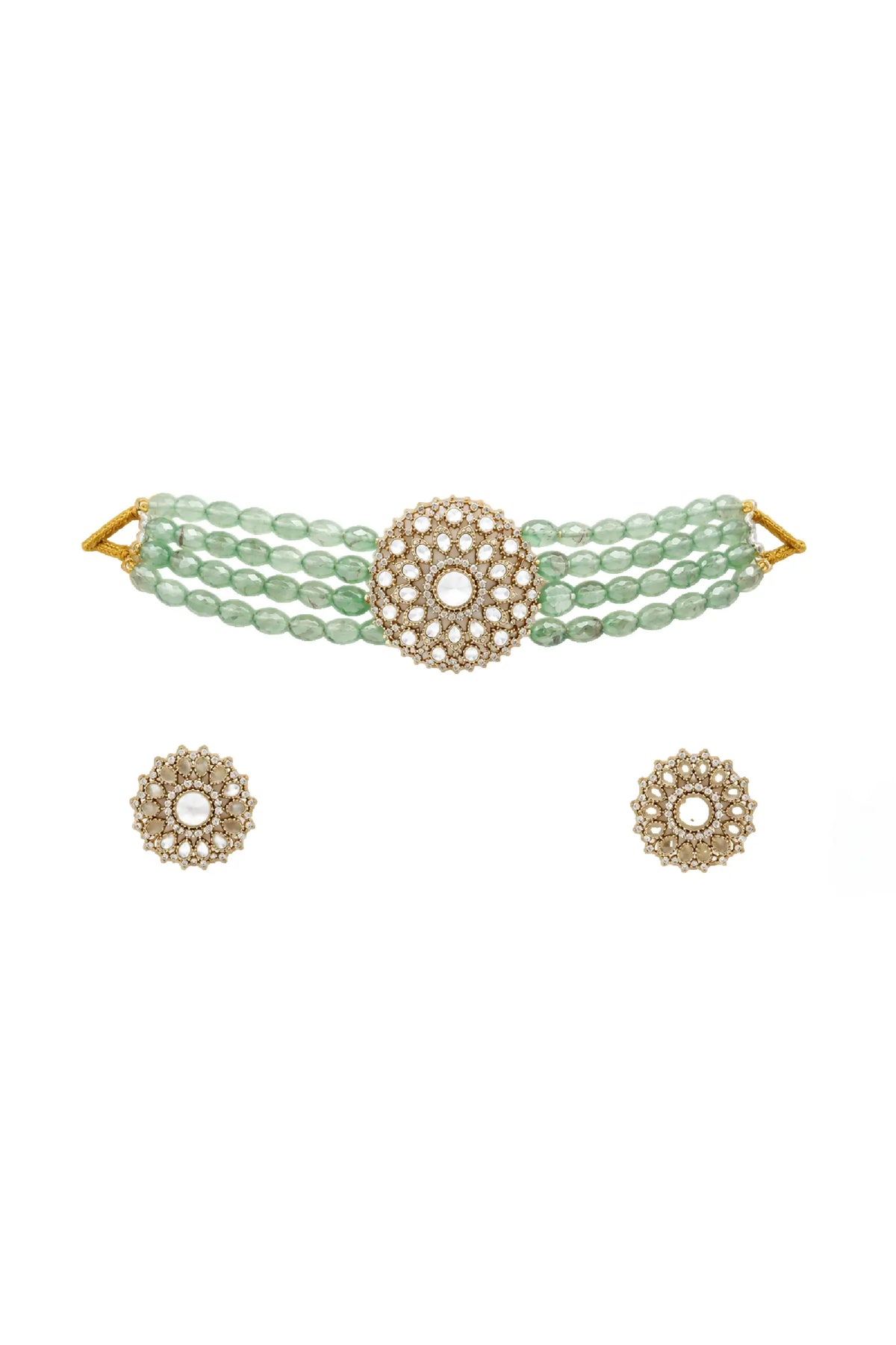 Emerald Beaded Kundan Choker Necklace Set