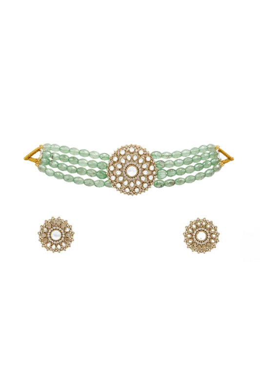 Emerald Beaded Kundan Choker Necklace Set