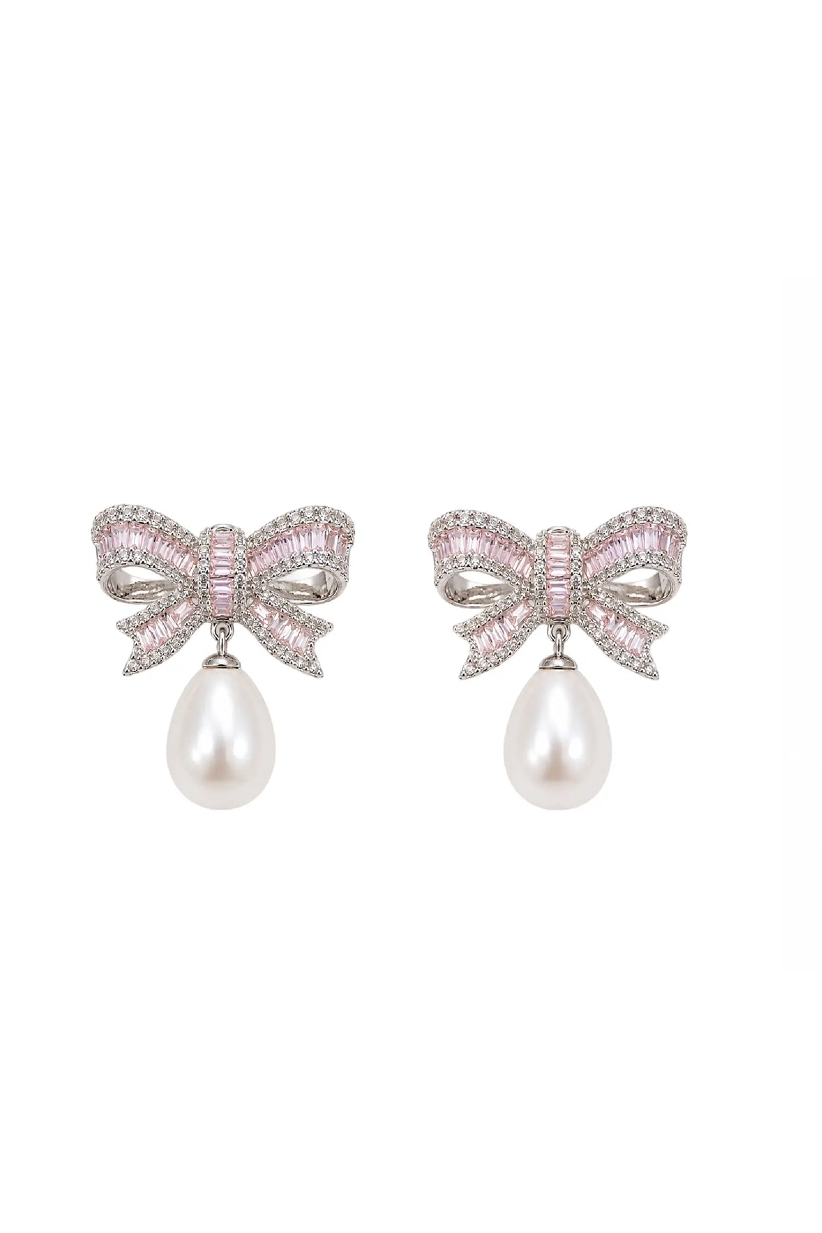 Blush Bow Pearl Drop Earrings