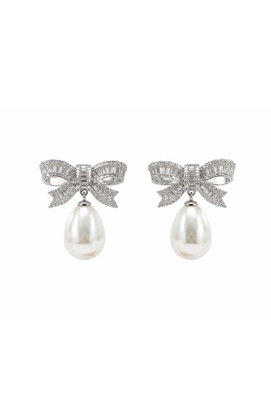 Celeste Bow Pearl Drop Earrings
