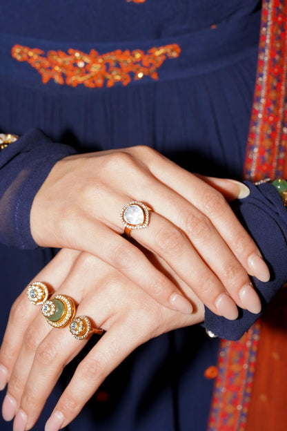 Sagarika Green Circular Crystal SP Ring Set