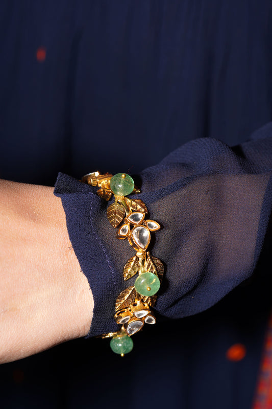 GOLD PLATED BRACELET WITH POLKI & COLOURED BEADS