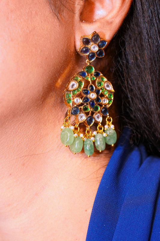 GOLD PLATED EARING WITH POLKI & COLOURED BEADS
