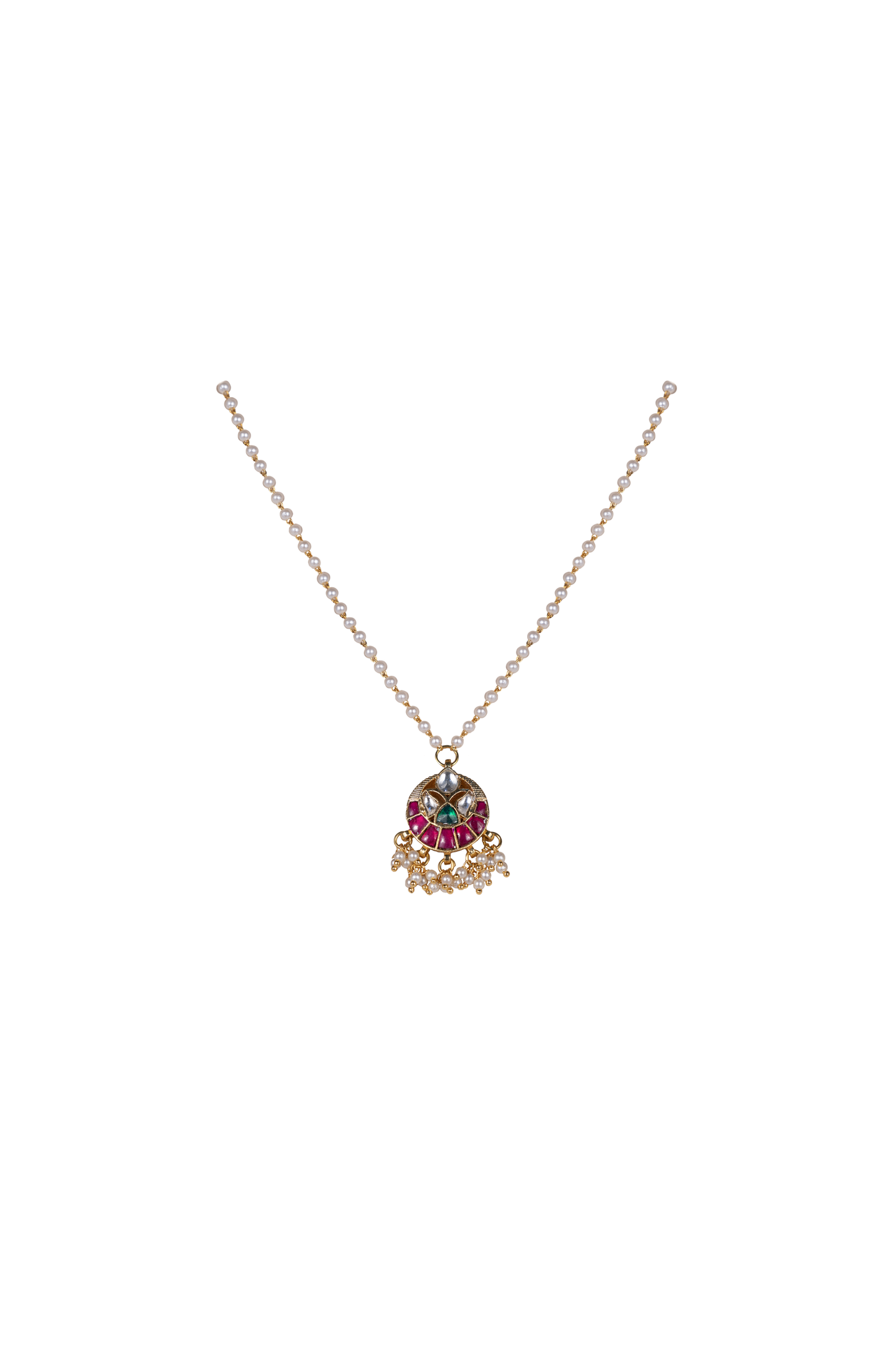 FALGUNI DIYA SHAPED POLKI WITH SEMI-PRECIOUS STONE WITH BASRA MOTI