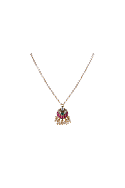 FALGUNI DIYA SHAPED POLKI WITH SEMI-PRECIOUS STONE WITH BASRA MOTI