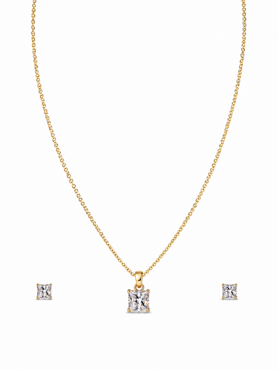 Single Diamond Radiant Solitaire Pendant Set with Earrings Gift Box