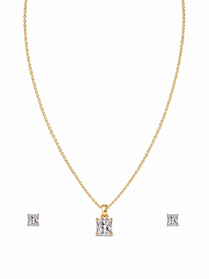 Single Diamond Radiant Solitaire Pendant Set with Earrings Gift Box