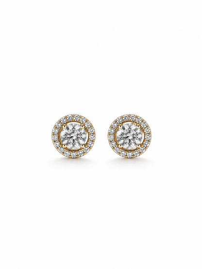 Round Diamond Halo Stud Earrings Gift Box