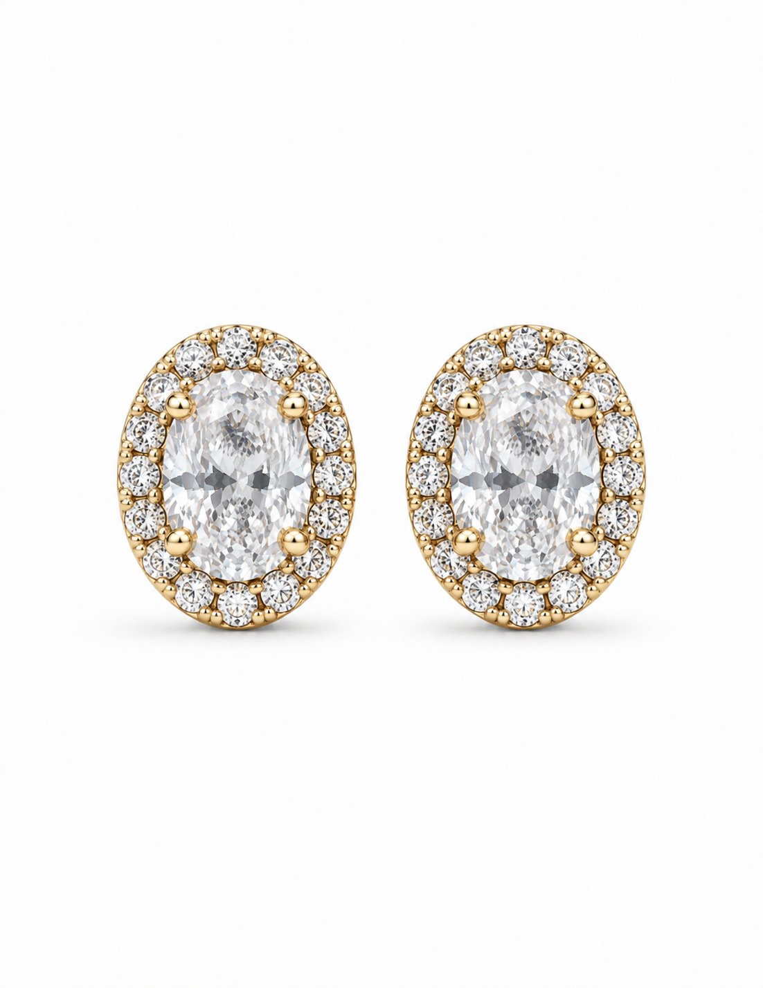 Diamond Oval Solitaire Halo Stud Earrings Gift Box
