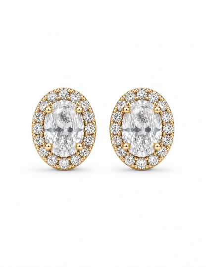 Diamond Oval Solitaire Halo Stud Earrings Gift Box