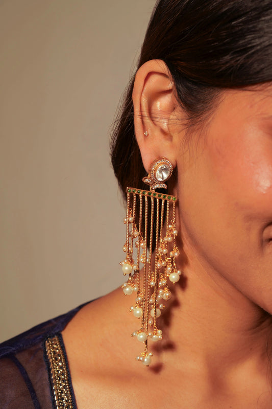 GOLD PLATED EARING WITH POLKI  WHITE PEARLS