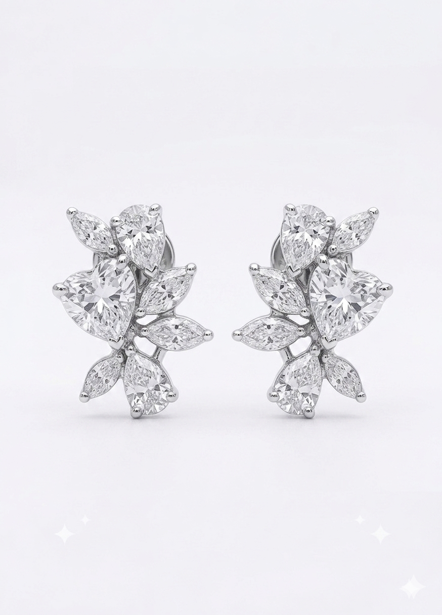 Silver Bloom Crystal Stud Earrings