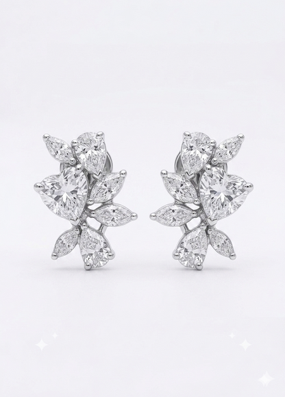 Silver Bloom Crystal Stud Earrings