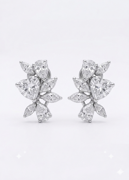Silver Bloom Crystal Stud Earrings