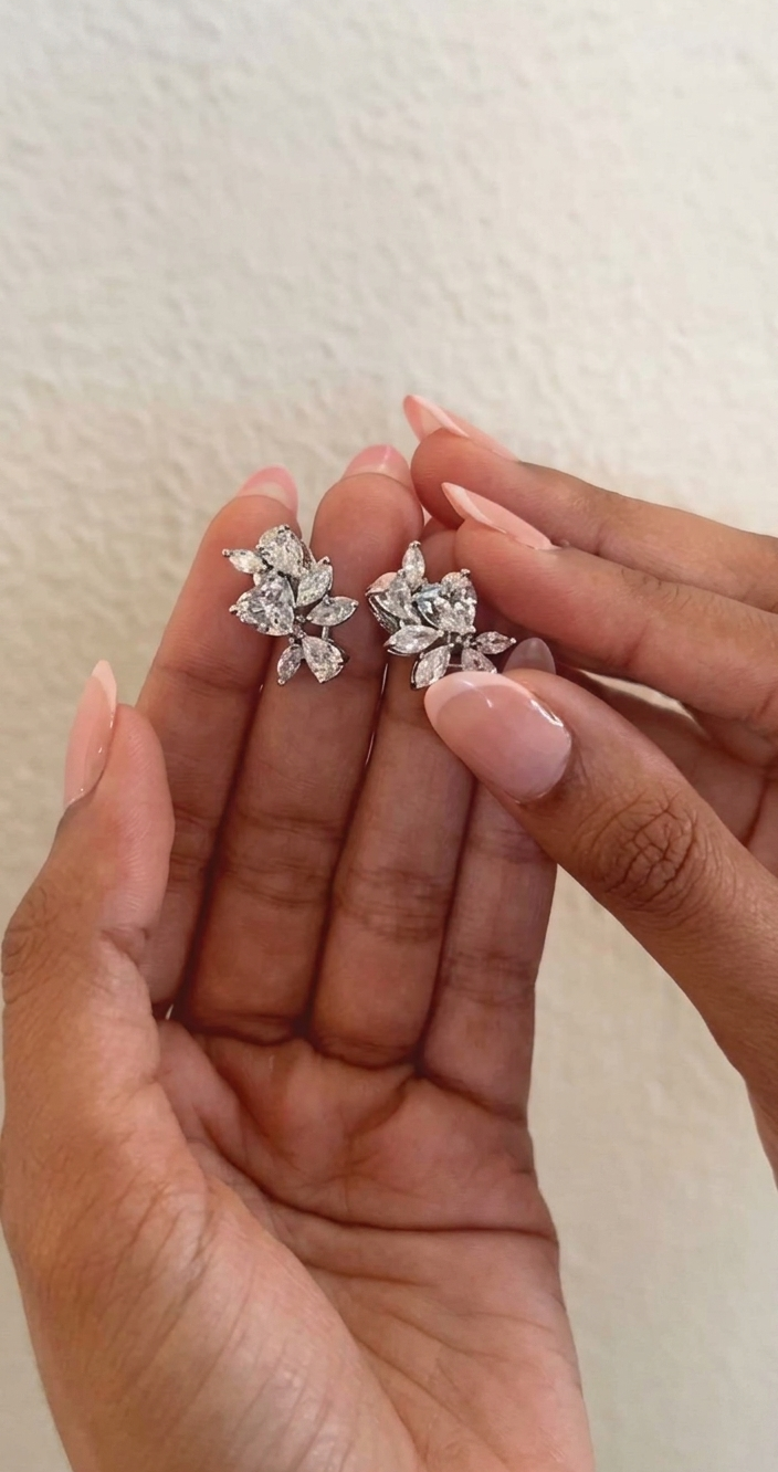 Silver Bloom Crystal Stud Earrings