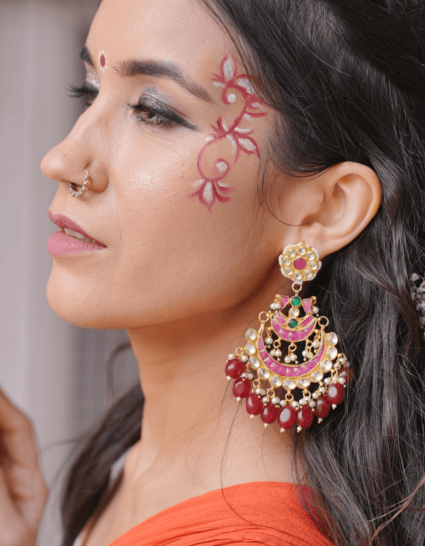 VRINDA POLKI WITH MAROON SEMI-PRECIOUS STONE WITH BASRA MOTI