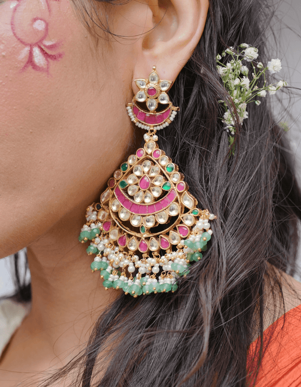 SAUMYA POLKI WITH RED & GREEN SEMI-PRECIOUS STONE WITH BASRA MOTI