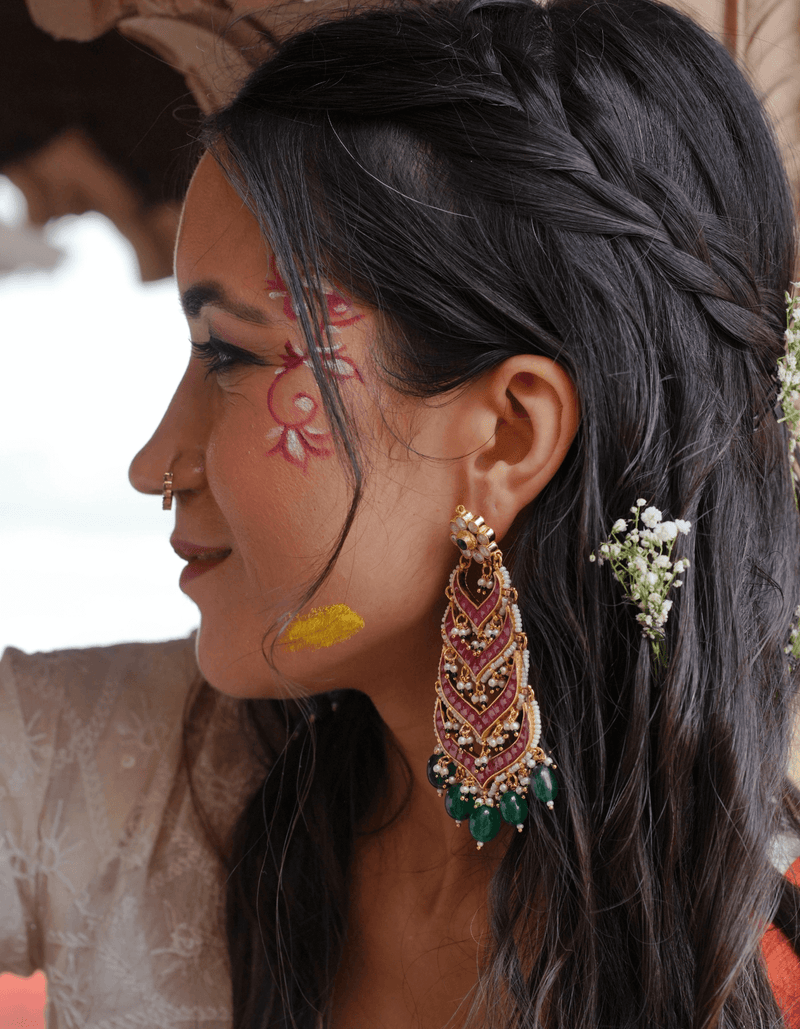 MANMAYI POLKI WITH DARK GREEN SEMI-PRECIOUS RUBY WITH BASRA MOTI