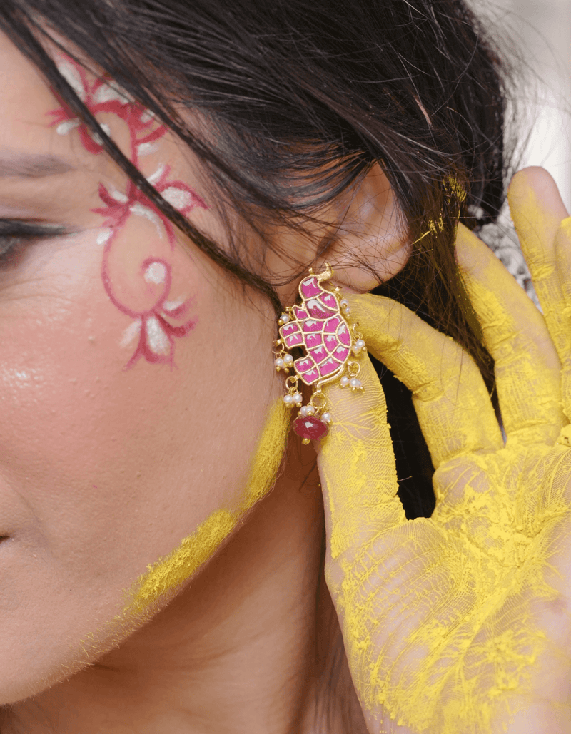 haathi-shaped-pink-polki-earring