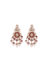 HEAVY RED SEMI PRECIOUS STONE AND KUNDAN JADAU MOTI EARRINGS